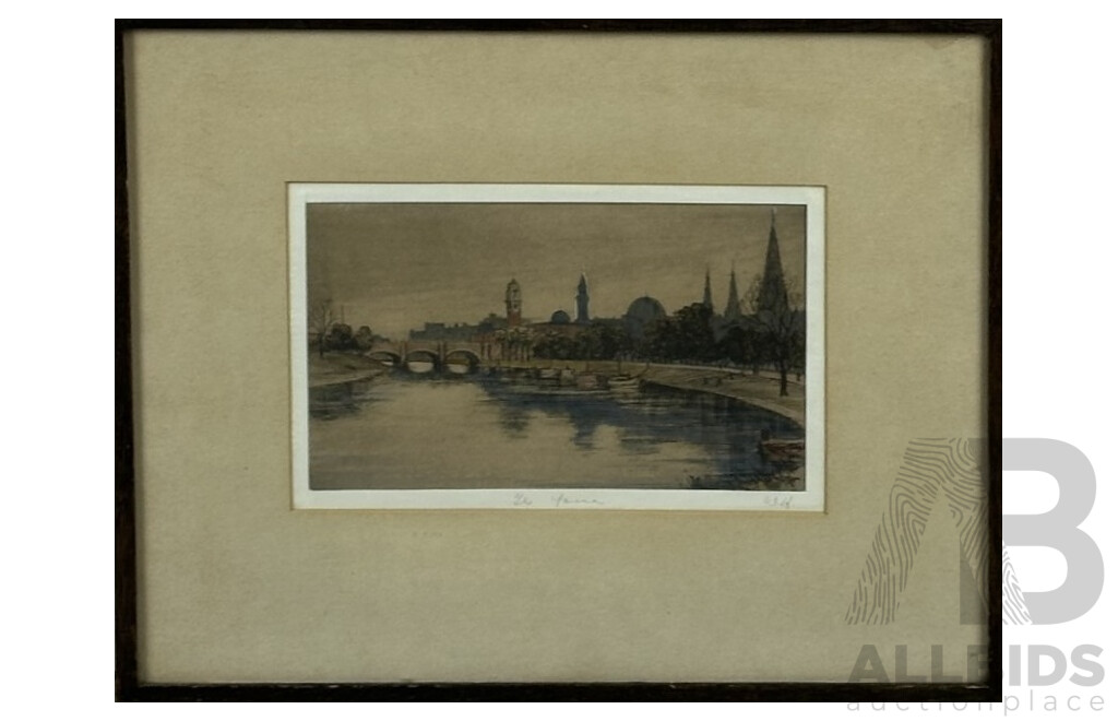 Artist Unknown, (20th Century, Australian), the Yarra, Vintage Etching, 29 x 36.5 cm (frame)