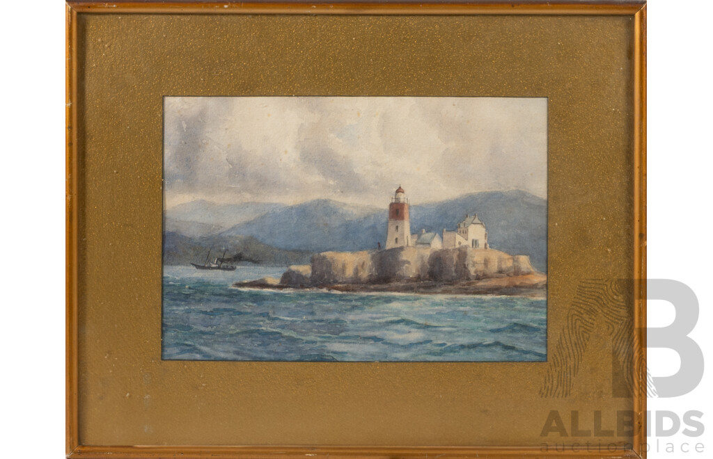 Unknown Artist, (Early 1900s), Lighthouse, Antique Watercolour, 29 x 37 cm (frame)