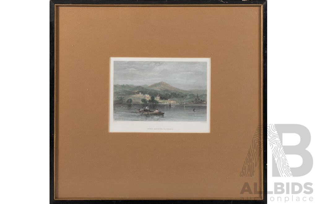 John Skinner Prout, (19th C., British, 1805-1876), Port Arthur, Australia, Original Antique Hand Coloured Steel Engraving From Australia Illustrated (Orig Pub.1873-76), 40 x 42.5 cm (frame)