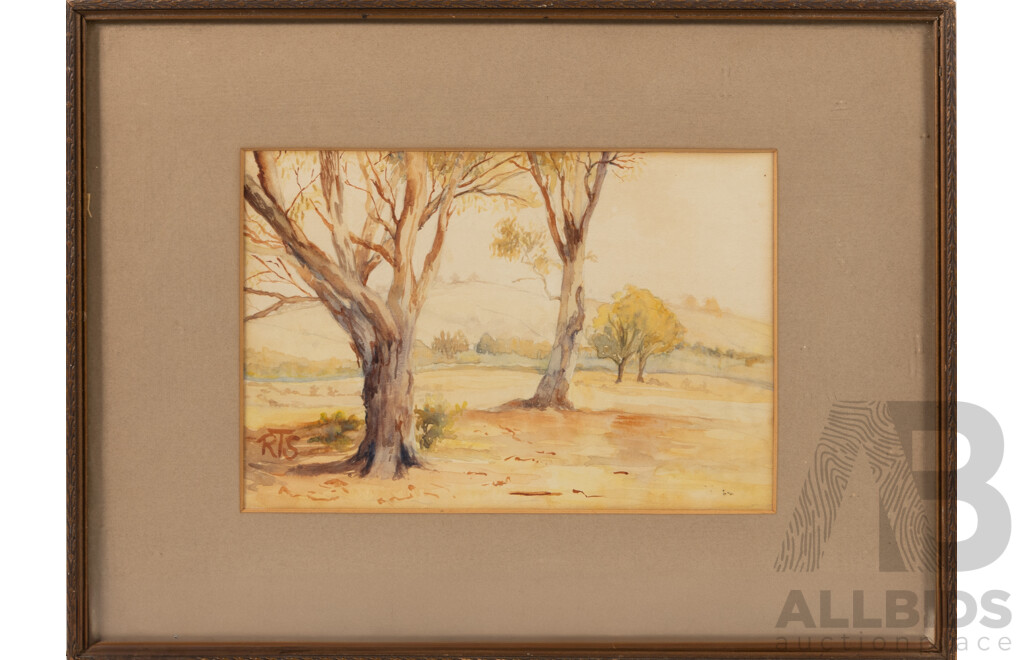 RTS, (20th Century), Landscape with Gumtrees, Original Vintage Watercolour, 31.5 x 42 cm (frame)