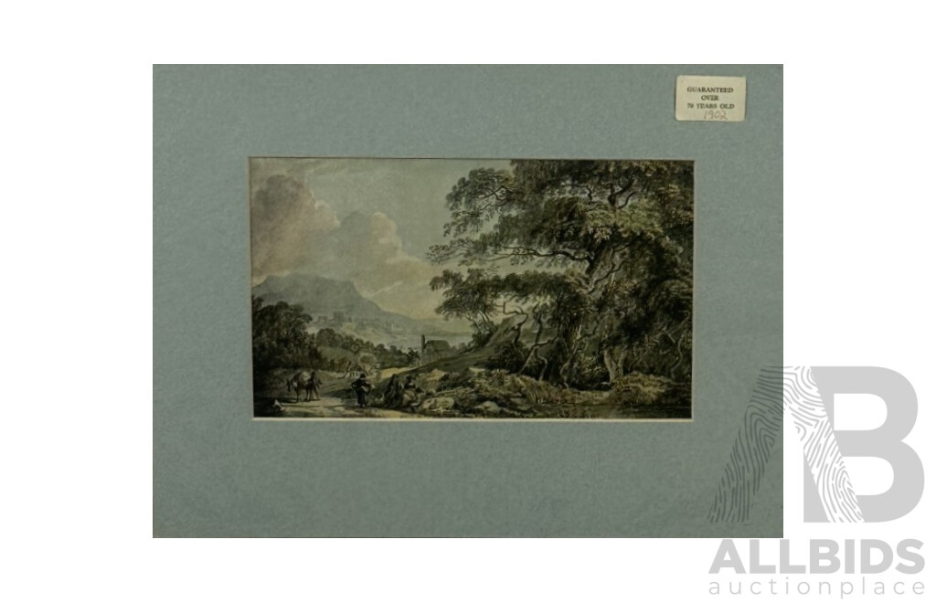Paul Sandby, (18th Century, British, 1725-1809), Landscape Near a Lake, Antique Lithoprint From the Original Oil, 28 x 35.5 cm (edge to edge)
