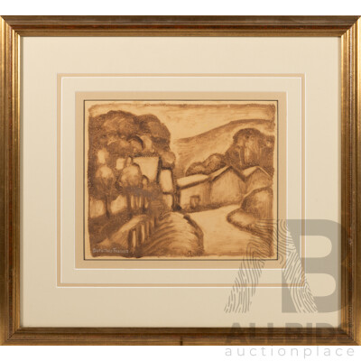 Dorothea Francis, (20th Century, Australian, 1903-1975), Pathway Home, Vintage Monotype, 47 X 51 Cm (frame)