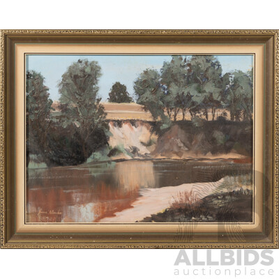 June Wenker, (20th Century, Australian, 1920-2016), Yarra River, Original Oil on Canvas Board, 38 x 48 cm (frame)