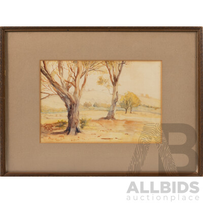 RTS, (20th Century), Landscape with Gumtrees, Original Vintage Watercolour, 31.5 x 42 cm (frame)