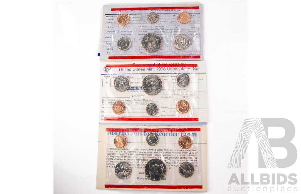 Three USA UNC Coin Sets Including 1991, 1996, 1998