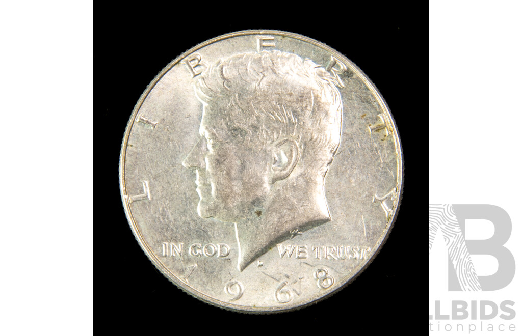 USA Silver Kennedy Half Dollars 1965, 1966, 1967, 1968D, 1969D .400