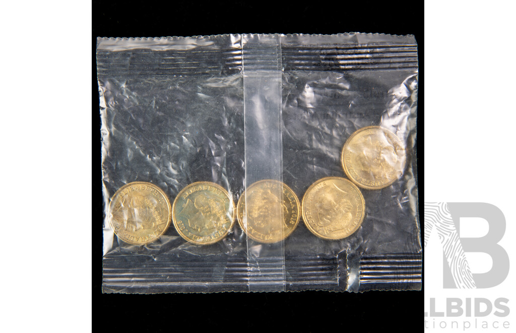 Five Australian RAM 2018 UNC Two Dollar Coins, Lest We Forget