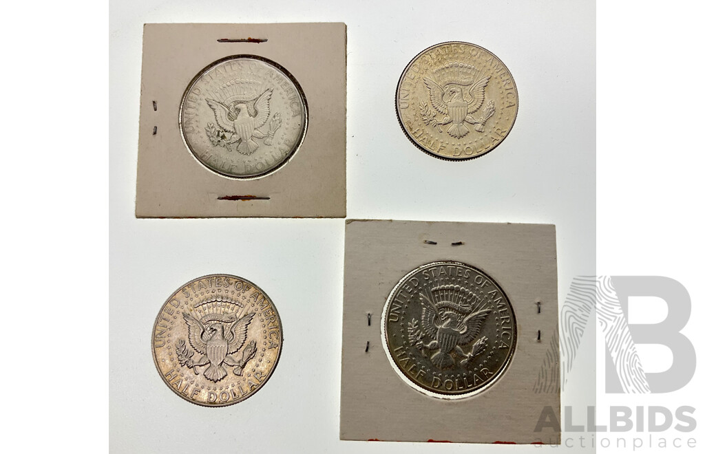 Four USA Silver Kennedy Half Dollars, 1967(2), 1968D, 1969D .400