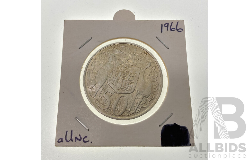 Australian 1966 A/UNC Round Silver Fifty Cent Coin .800