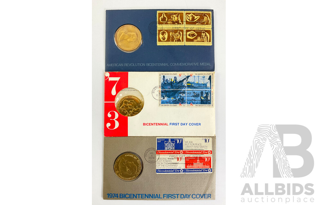 USA 1972, 1973, 1974 Bicentennial First Day Cover Medals