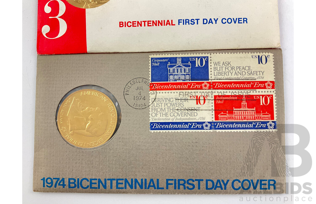 USA 1972, 1973, 1974 Bicentennial First Day Cover Medals