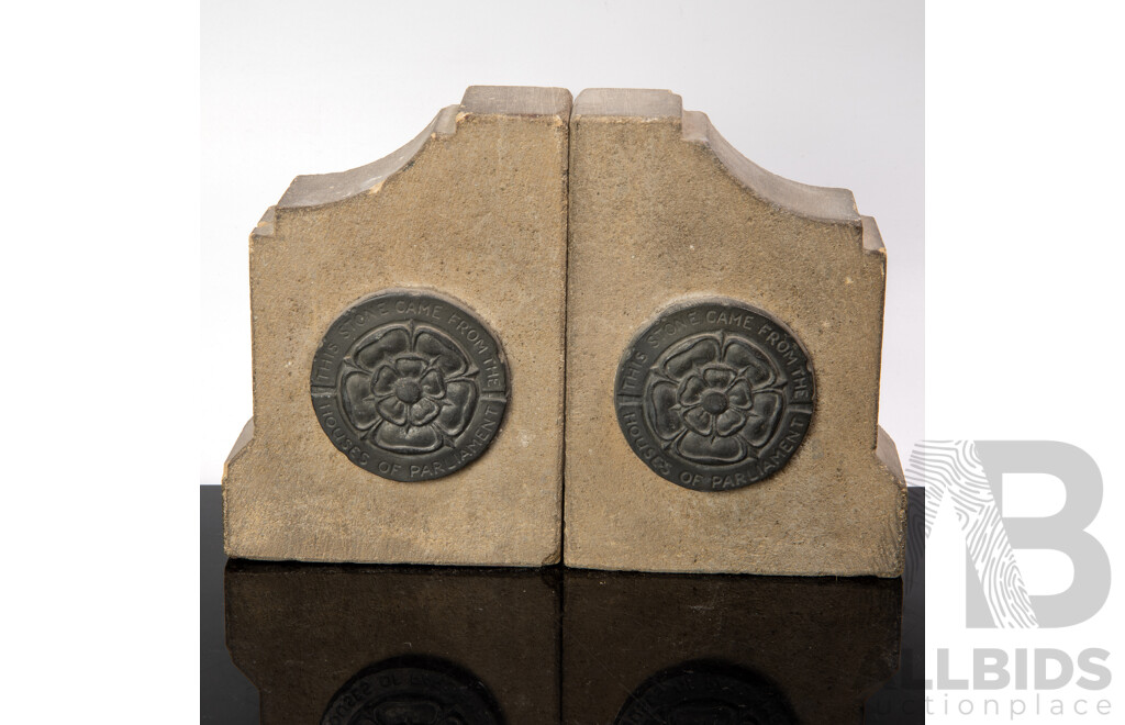 Fantastic Pair Original WWII Blitz Portland Stone Bookends Made From Stones From Parliament House After Bombing Raids May 1941