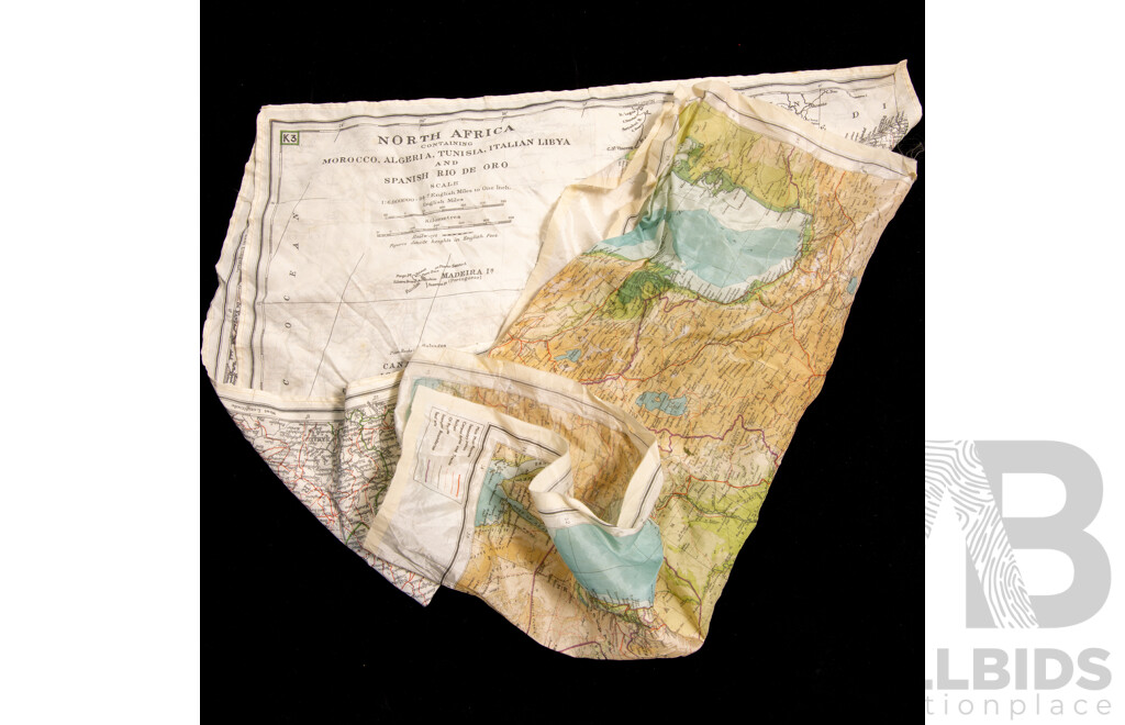 Collection Two Vintage  Military Silk Escape Maps Comprising North Africa & the Middle East Including Iran, Syria, Azerbaijan