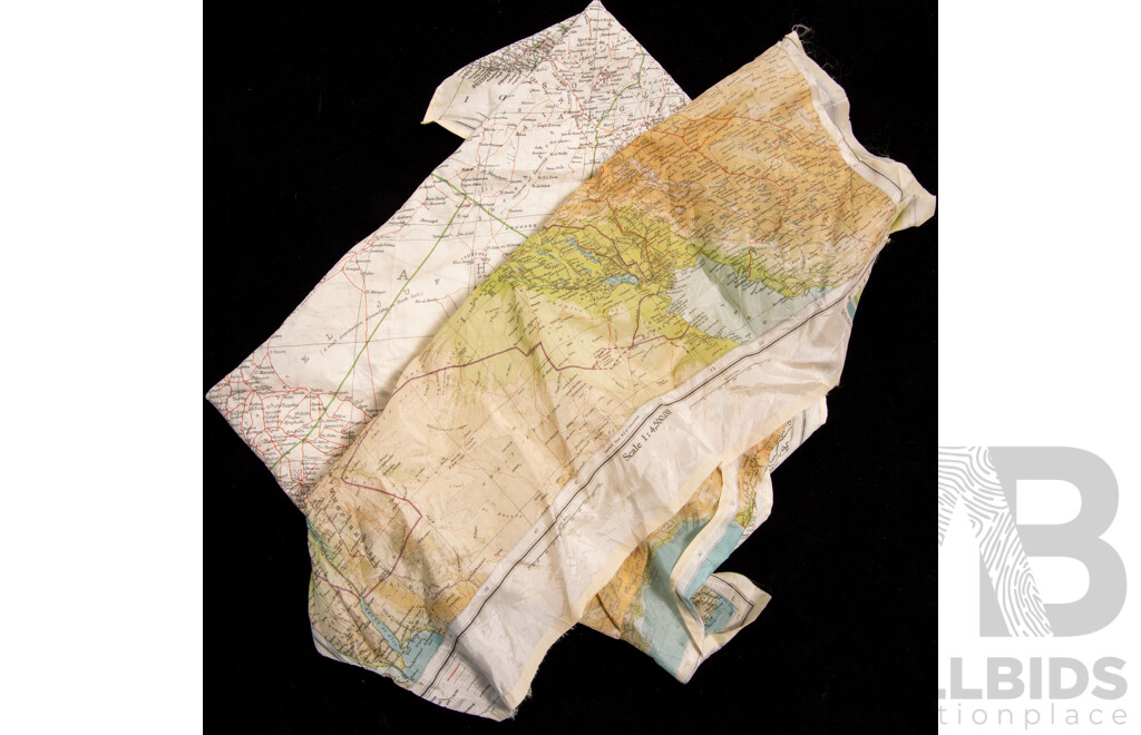 Collection Two Vintage  Military Silk Escape Maps Comprising North Africa & the Middle East Including Iran, Syria, Azerbaijan