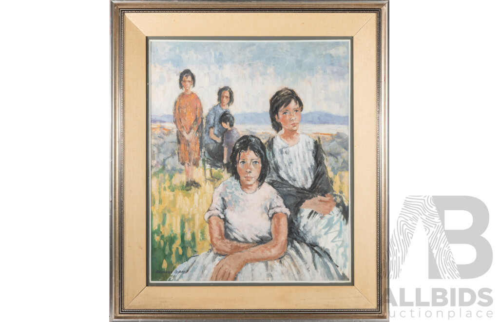 Bernard Byrne, (20th Century, Irish), Waiting, Oil on Canvas Board, 99 x 86 cm (frame)