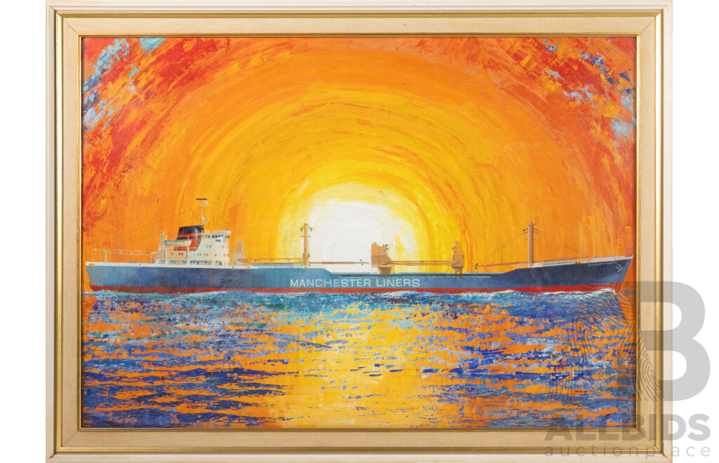 R.R.Reynolds, (20th Century), Manchester Liners, Vintage Oil & Ink Board, 67 x 91 cm (frame)