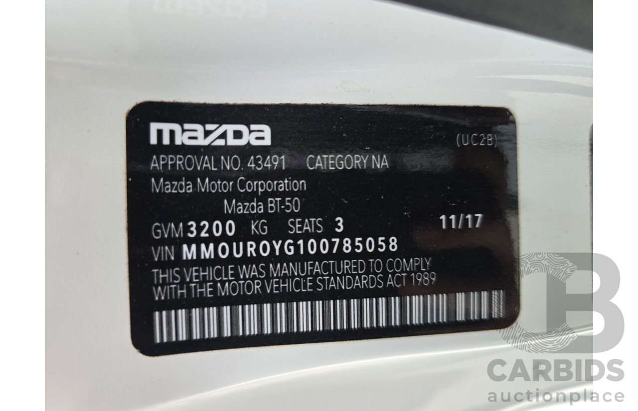 11/2017 Mazda BT-50 XT (4x4) UR0YG1 2d Cab Chassis Cool White Turbo Diesel 3.2L