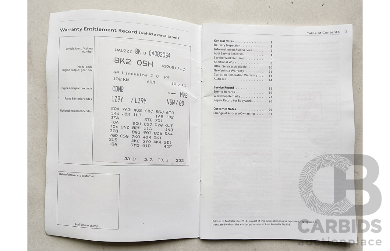 6/2012 Audi A4 1.8 TFSI B8 (8K) MY12 4d Sedan Black 1.8L