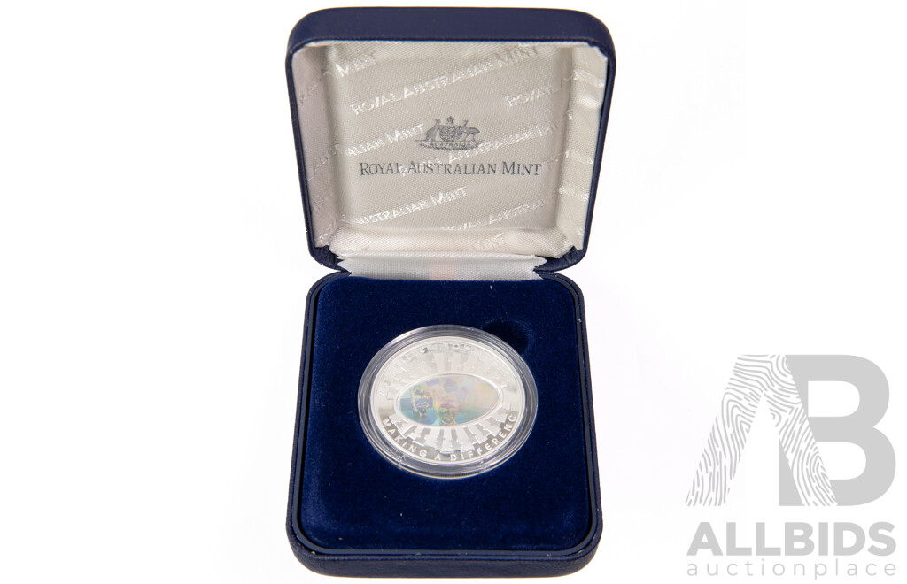 Australian RAM 2003 Silver Holographic Proof Five Dollar Coin, Finale Coin Australia's Volunteers .999