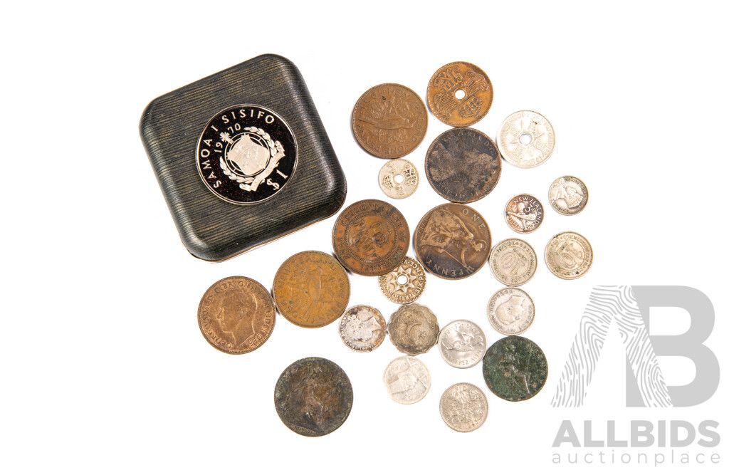 Western Samoa Proof One Tala, Captain Cook, Commonwealth Countries Pennies, Silver Threepence and Sixpence