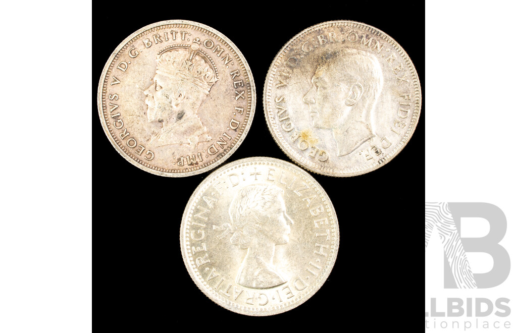 Three Australian Comemorative Silver Florins 1927, 1951, 1954 .925/.500