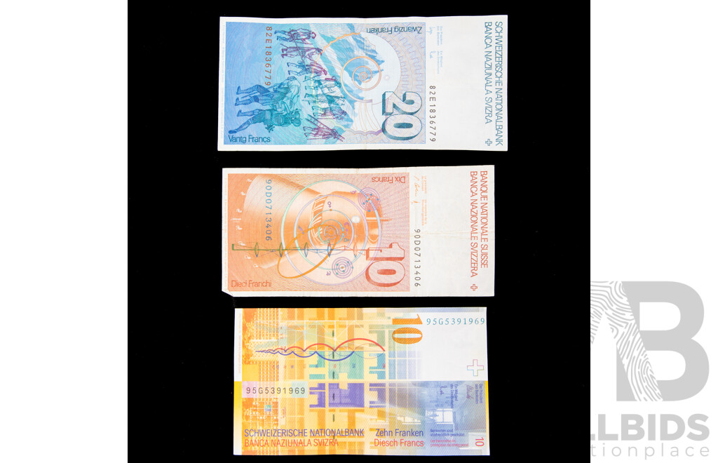 Switzerland Banknotes, Twenty and Two Tens