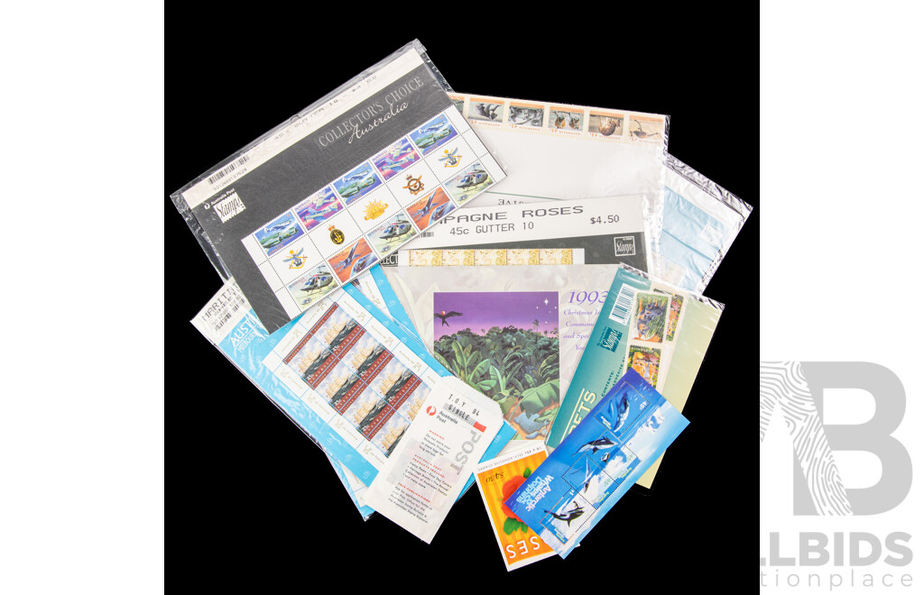 Collection of Australian Mint Stamps, Strips and Blocks Including Collector's Choice, Antarctic Territory, Mawson's Hut Phone Card/Stamp Pack