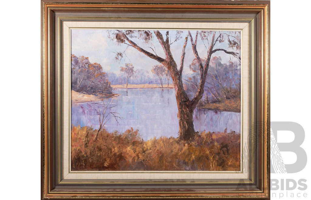 J. Colin Angus, (20th Century, Australian, 1907-2002), Evening on the Murray, (1987), Original Oil on Canvas, 71 x 81 cm (frame)