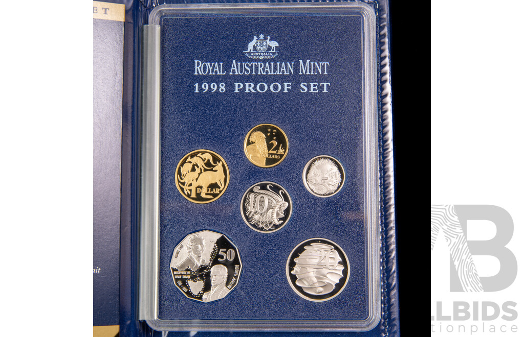 Australian RAM 1998 Six Proof Coin Set, Bass Flinders Including Commemorative Fifty Cent Coin