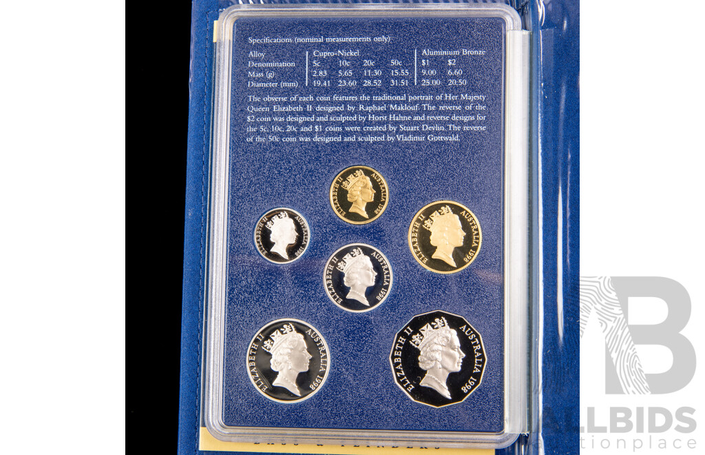 Australian RAM 1998 Six Proof Coin Set, Bass Flinders Including Commemorative Fifty Cent Coin