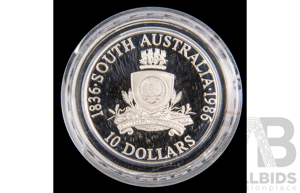 Australian RAM 1986 Silver Proof Ten Dollar Coin, State Series, South Australia .925