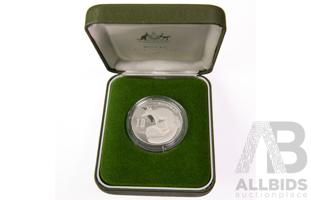 Australian RAM 1995 Silver Piedfort Proof Ten Dollar Coin, Australia's Endangered Species, the Numbat .925