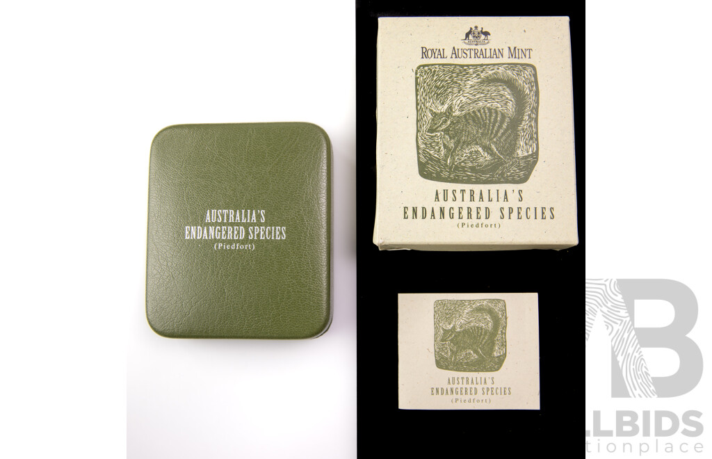 Australian RAM 1995 Silver Piedfort Proof Ten Dollar Coin, Australia's Endangered Species, the Numbat .925