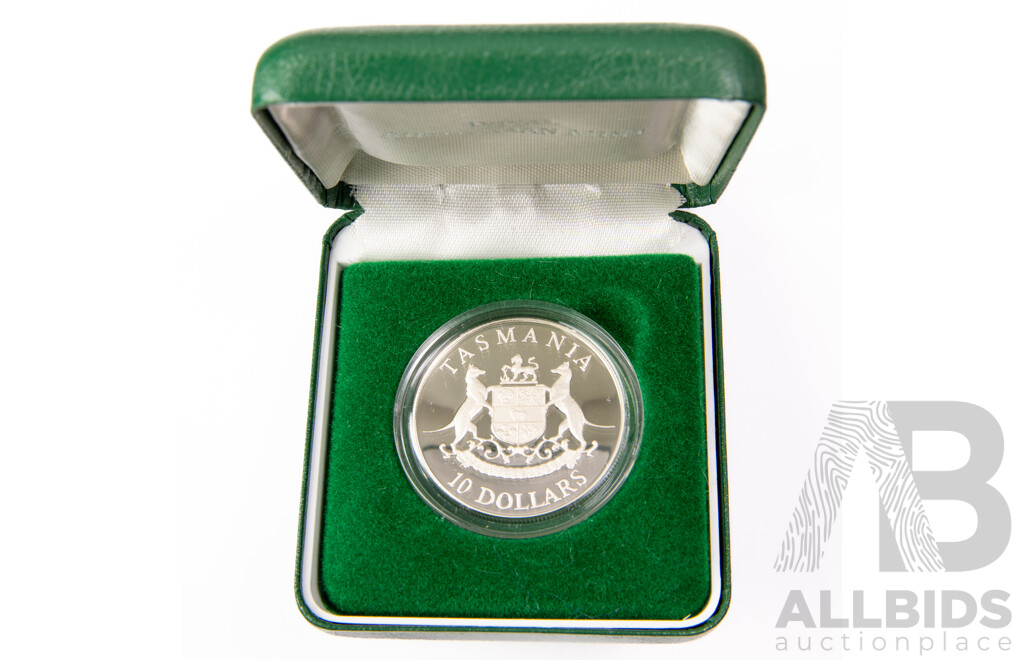 Australian 1991 Silver Ten Dollar Proof Coin, State Series, Tasmania .925