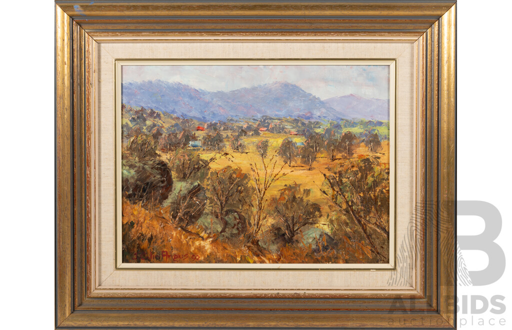 J. Colin Angus, (20th Century, Australian, 1907-2002), Reids Creek Valley (1992), Oil on Canvas, 48 x 58 cm (frame)