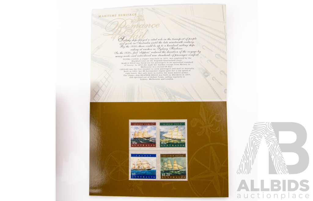 Australian RAM 2016 Two Dollar Coin Set, Olympics, 1993 UNC One Dollar Land Care, 1997 Donald Bradman PNC, Romance of Sail Stamp Pack