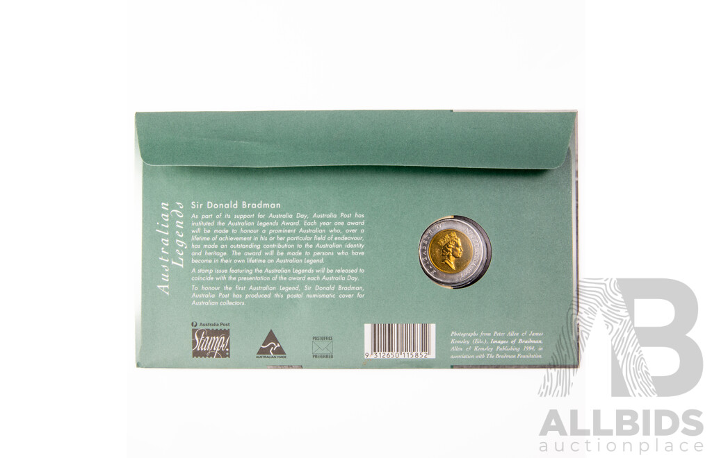 Australian RAM 2016 Two Dollar Coin Set, Olympics, 1993 UNC One Dollar Land Care, 1997 Donald Bradman PNC, Romance of Sail Stamp Pack