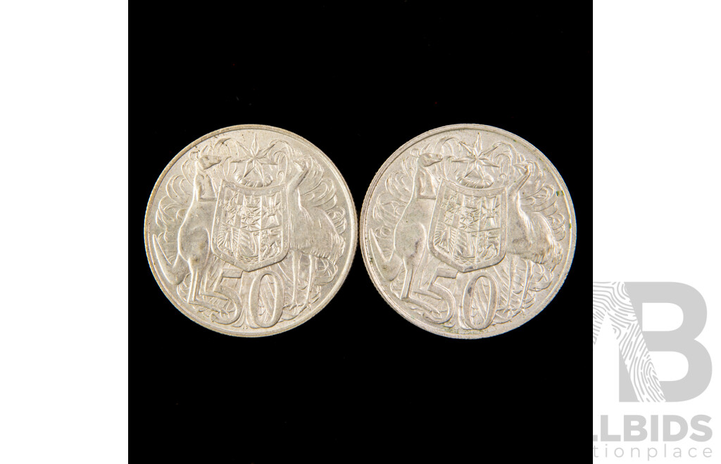Two Australian 1966 Round Silver Fifty Cent Coins .800