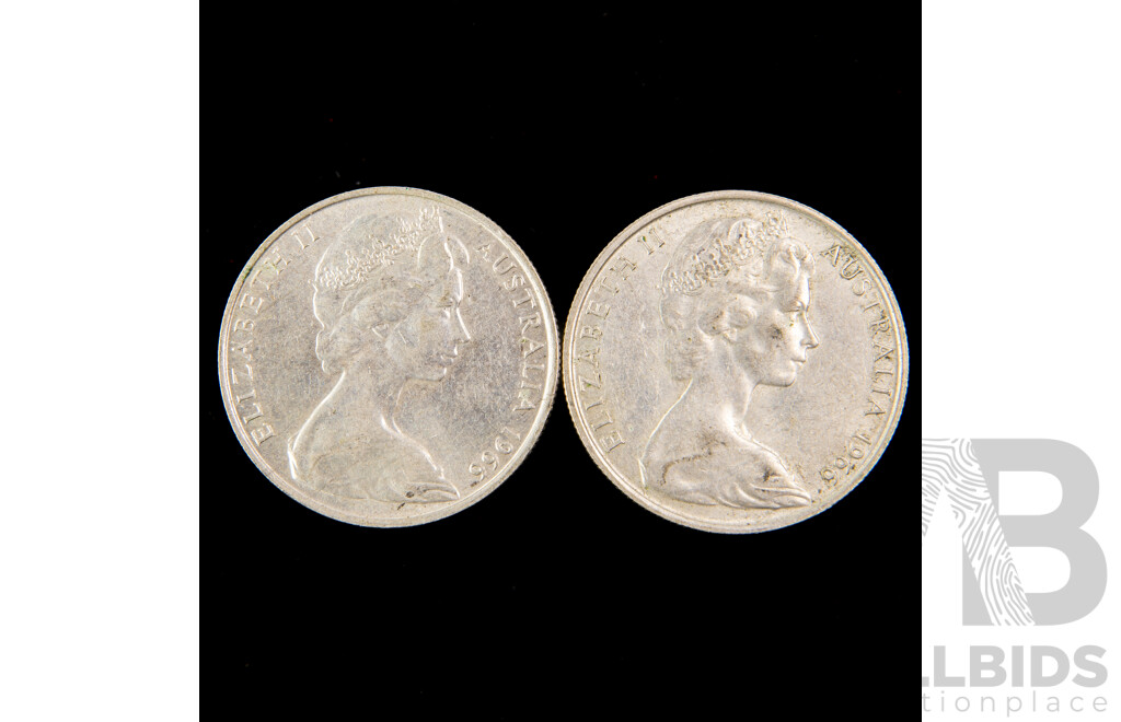 Two Australian 1966 Round Silver Fifty Cent Coins .800