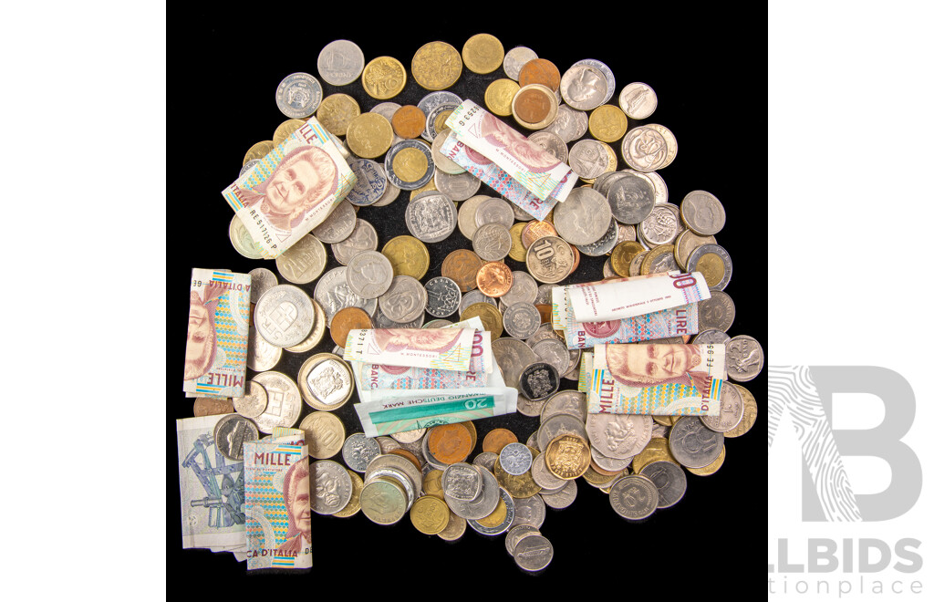 Collection of International Currency Including Germany, Italy, France, New Zealand, Thailand, Fiji, Singapore, Turkiye, Samoa and More - Approximately One Kilogram
