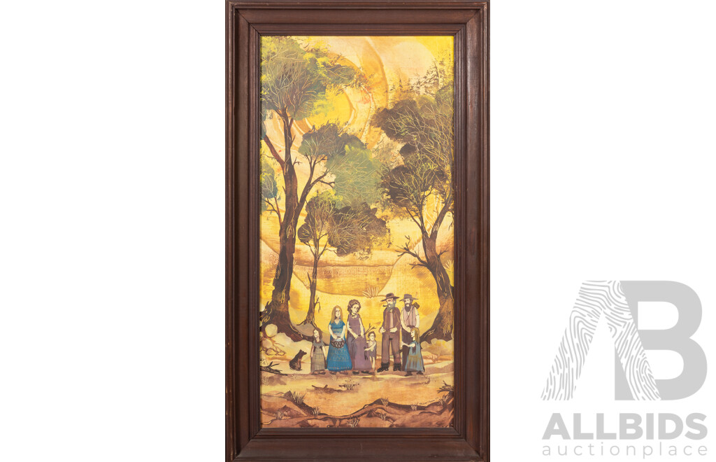 Michael Salmon (20th Century, New Zealand-Born Australia, 1949-), Country People, Original Vintage Oil on Board, 70 x 40 cm (frame)
