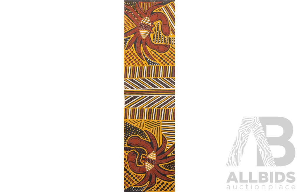 Matthew Freddy (20th Century, Indigenous-Australian, 1972), Untitled - Sea Crabs (1995), Original Ochres on Linen, 77 x 21 cm