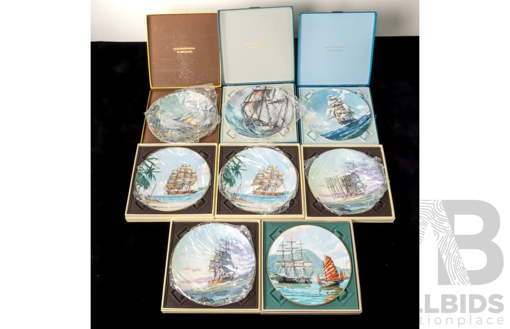 Collection Eight Royal Doulton Collectors International Display Plates with John Stobart Nautical Scenes in Original Boxes