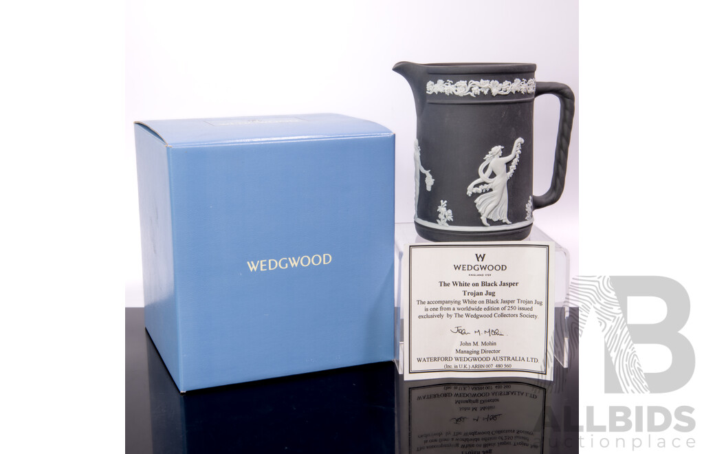 Wedgwood Limited Edition of 250 Issued Exclusively for the Wedgwood Collectors Society the White on Black Jasper Trojan Jug in Original Box
