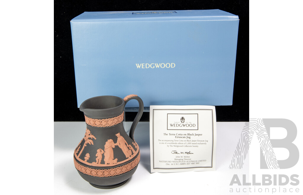 Wedgwood Limited Edition of 1000 Issued Exclusively for the Wedgwood Collectors Society the Terracotta on Black Jasper Etruscan Jug in Original Box with Certificate of Authenticity