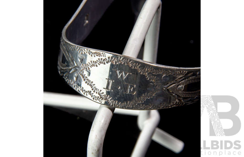 Pair Antique Sterling Silver Table Spoons, Phillip Roker II, London 1902 Along with Silver Plate Marrow Scoop with Engraved Ship Detail & Sterling Silver Sugar Tongs