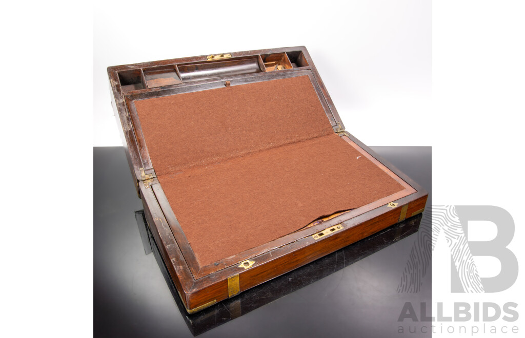 Antique Mahogany Writing Slope with Brass Binding