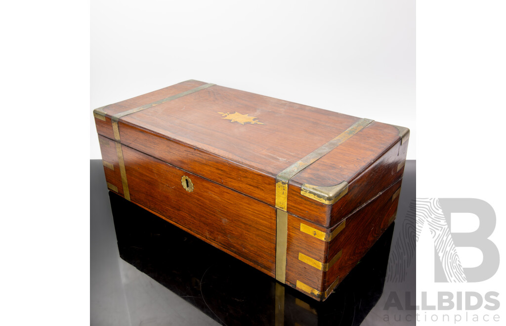 Antique Mahogany Writing Slope with Brass Binding