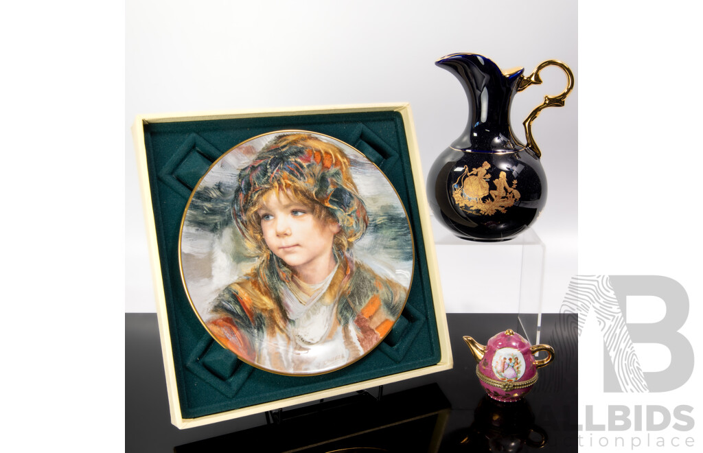 French Limoges Jug and Lidded Teapot Form Dish Along with Royal Doulton Porcelain Panchito Collectors Plate in Original Box