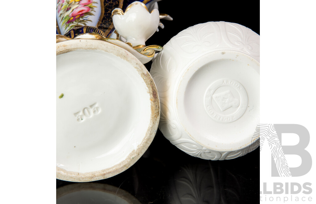Antique Continental Porcelain Vase with Hand Painted Floral Scene & Gilt Highlights Along with Parian Ware Jug, Circa 1862